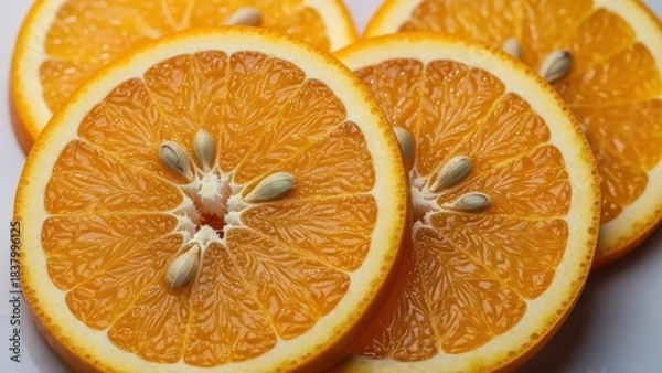 Fototapeta Orange slices with seeds isolated on white