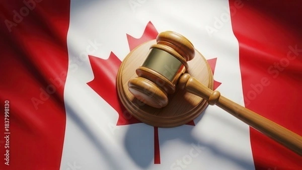 Fototapeta Canadian law and justice system with gavel on flag
