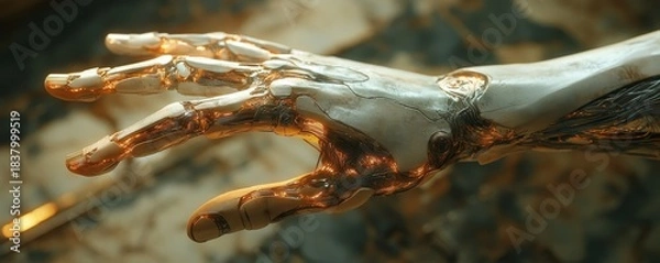 Obraz Mans hand interacting with an AI interface, showcasing advanced technological interaction and digital tools, Generative AI