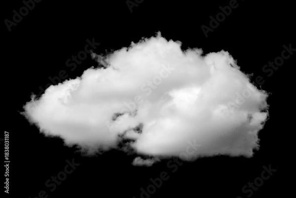 Fototapeta High-quality isolated white cloud on a black background, offering a clean cutout with soft textures for digital art graphic design, and creative compositing in professional visual projects.