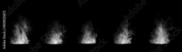 Fototapeta White smoke rising on a black background, creating a dramatic vapor effect ideal for overlays, special effects, film production, design elements, and creative visual compositions in digital artwork.