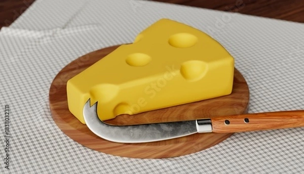 Obraz Cheese and knife on table 3D computer generated image