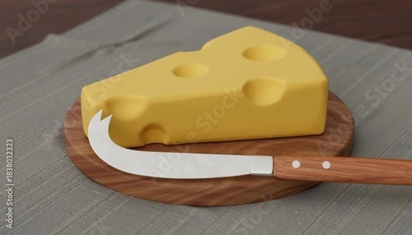 Fototapeta Emmental cheese and knife on table 3D computer generated image