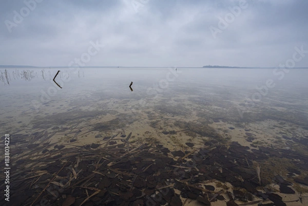 Obraz Lake in windy and cloudy weather. Autumn