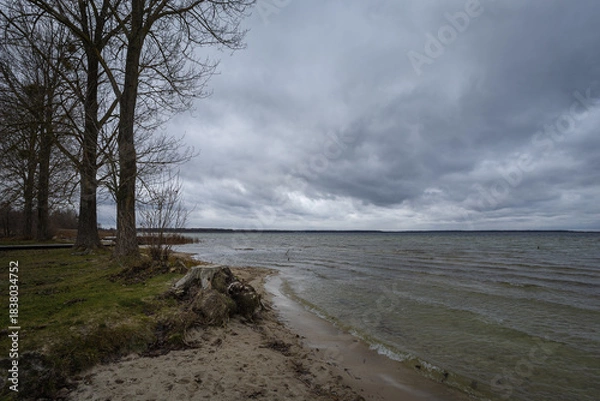 Obraz Lake in windy and cloudy weather. Autumn