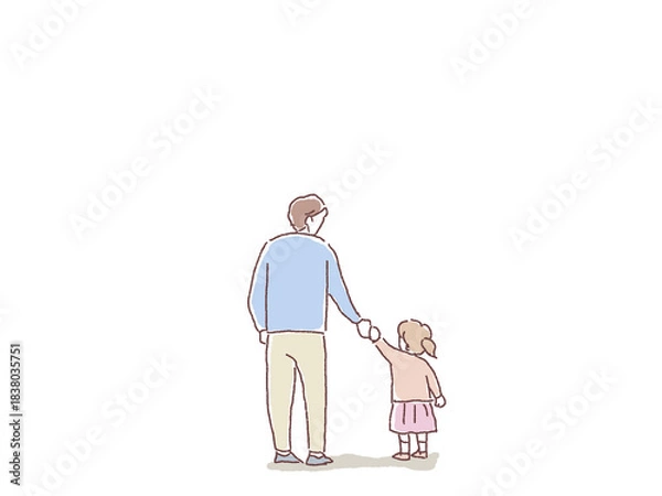 Obraz 子供（小さい女の子）と手を繋ぐ男性（父親）
