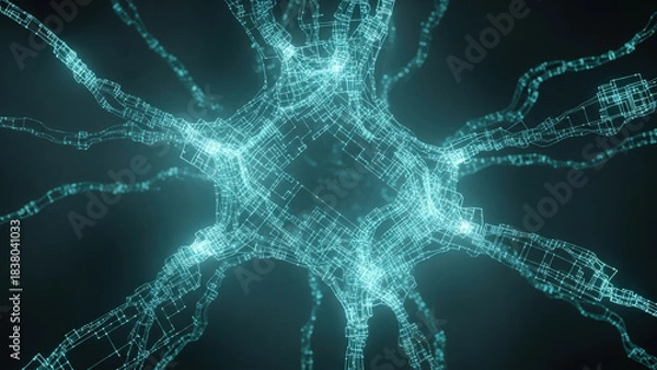 Obraz Abstract Digital Neural Network Grid, Glowing Tech Background for Artificial Intelligence and Global Data Connection