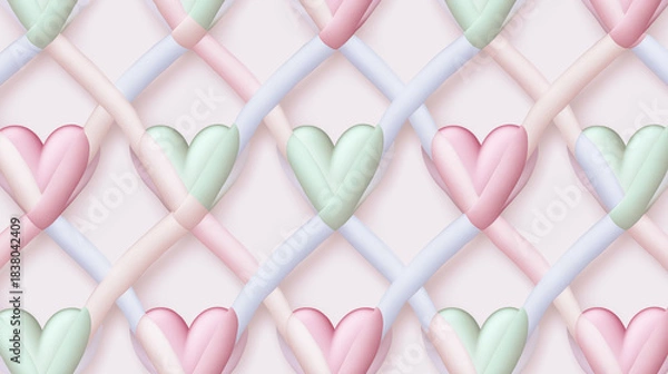 Fototapeta Pastel heart pattern with interwoven soft ribbons creating a gentle geometric lattice that conveys love