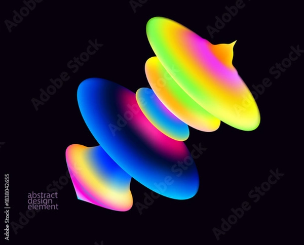 Fototapeta Iridescent 3D spinning top. Abstract gradient  geometric shapes.  Colorful vector design elements.