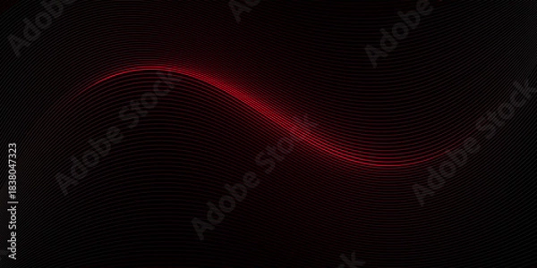 Obraz Shining red line waves on the dark background