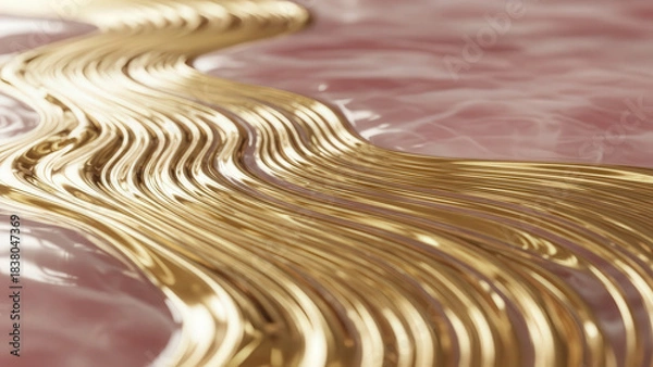 Obraz Abstract Liquid Gold Waves on Pink Background. Luxurious Golden Flow for Beauty, Skincare, Wealth, and Elegant Modern Design.