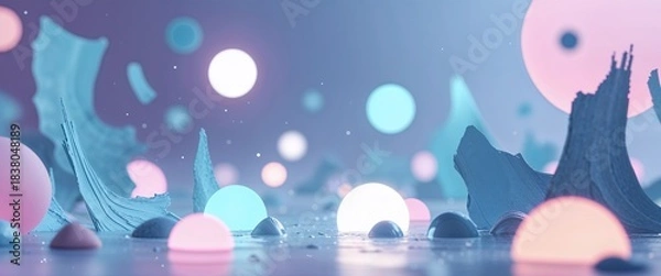 Fototapeta Dreamy Scattered Blue Art with Bokeh Lights