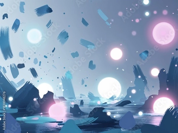 Fototapeta Dreamy Scattered Blue Art with Bokeh Lights