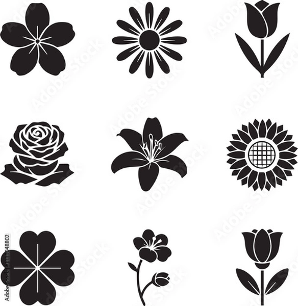 Fototapeta Elegant minimal flower icon vector illustration suitable for natural product branding, botanical packaging design and delicate graphic artwork