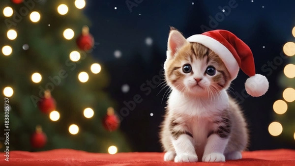 Obraz Christmas cat with Santa hat