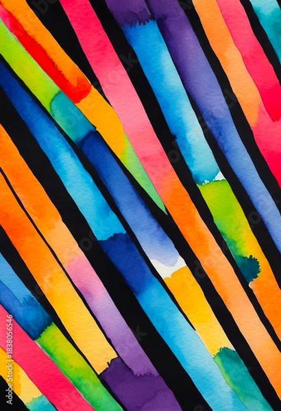 Obraz Bright multicolor stripes on black background, abstract colorful pattern