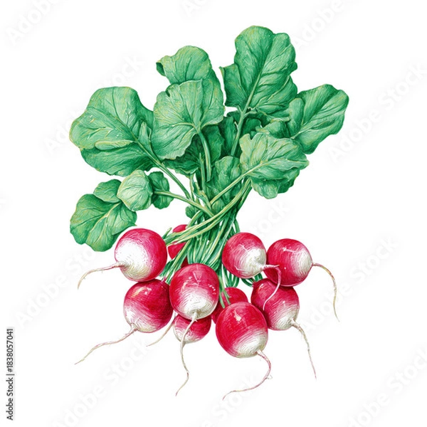 Fototapeta Freshly harvested radishes with vibrant green leaves, showcasing natural beauty and healthy produce