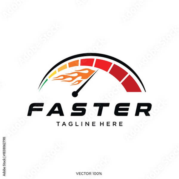 Fototapeta Dynamic Speedometer Logo with Fire 