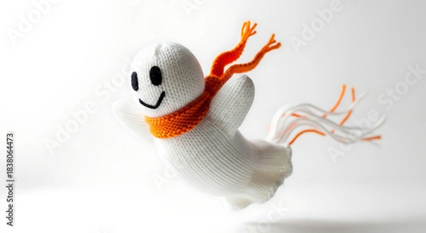 Obraz Knitted white ghost with orange scarf flying image 1