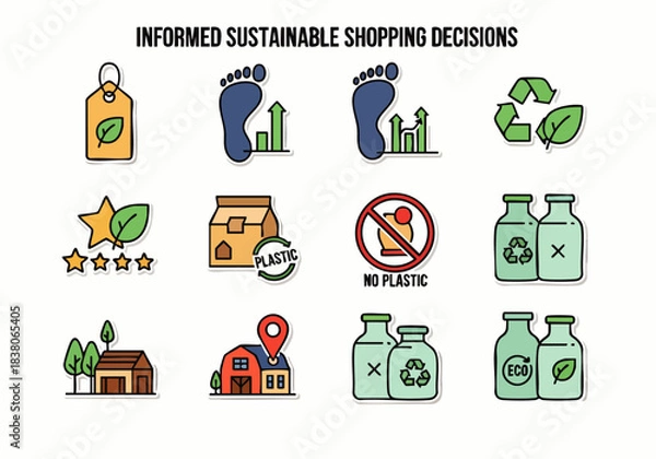 Obraz Icons represent informed sustainable shopping decisions for eco-friendly choices and environmental responsibility.