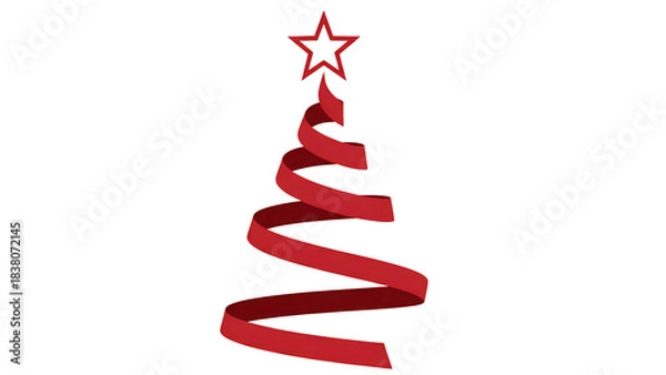 Obraz Elegant spiral ribbon christmas tree with hollow red star festive minimalist holiday decoration concept on transparent background