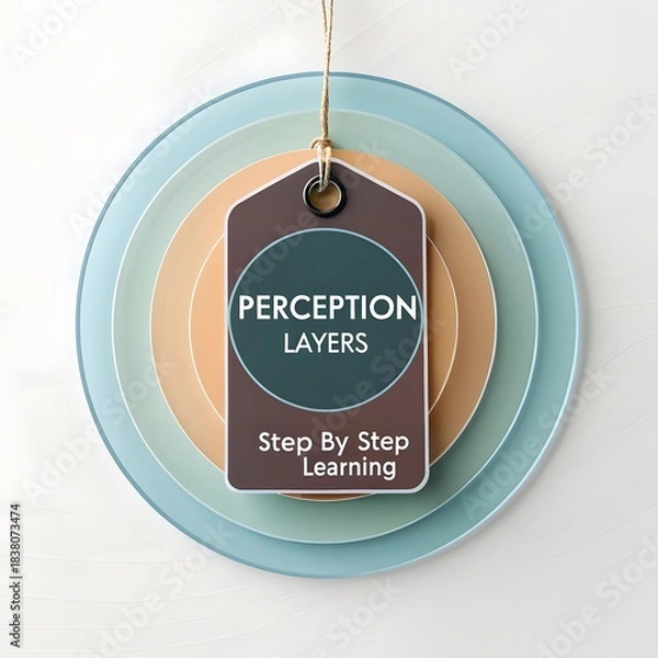 Fototapeta Layered transparent discs with a label symbolizing perception