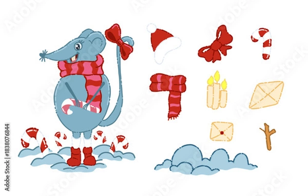 Obraz A drawing with a mouse and New Year elements.