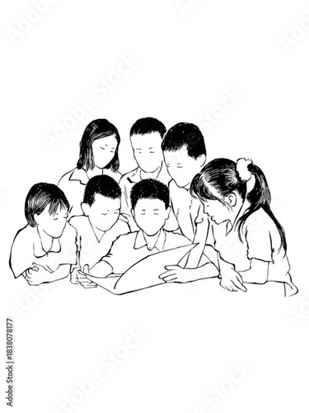 Obraz Sketch drawing line drawing, jumping, vector illustration