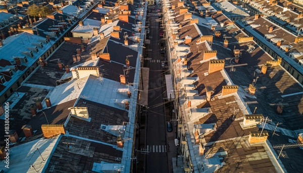Fototapeta Aerial View of Old City Rooftops and Street