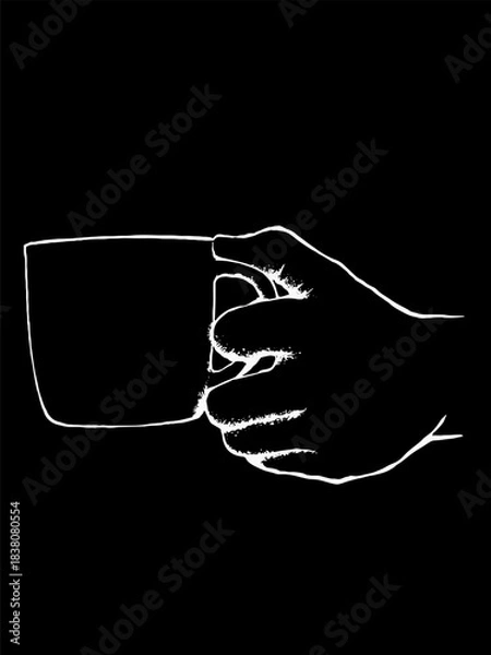 Obraz Black and white drawing of a coffee cup handle, vector illustration