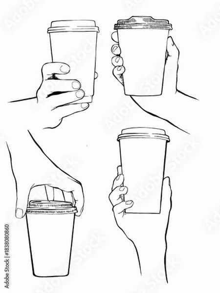 Obraz Black and white drawing of a coffee cup handle, vector illustration