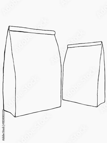 Obraz Line drawing of a paper bag with coffee beans, vector illustration