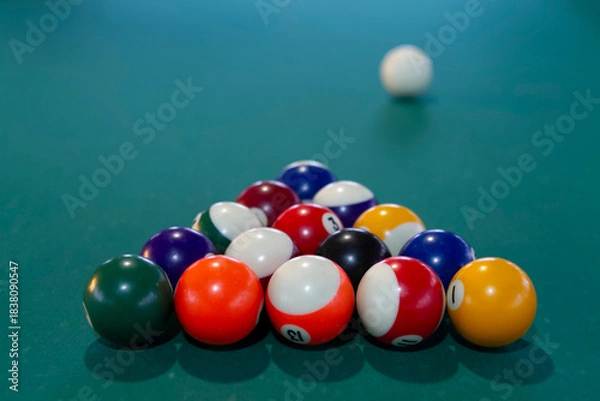 Obraz billiard balls on a green table