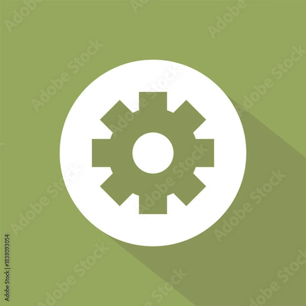 Obraz Single gear wheel icon. Settings option Vector symbol. Flat design olive background. Mechanism process graphic.
