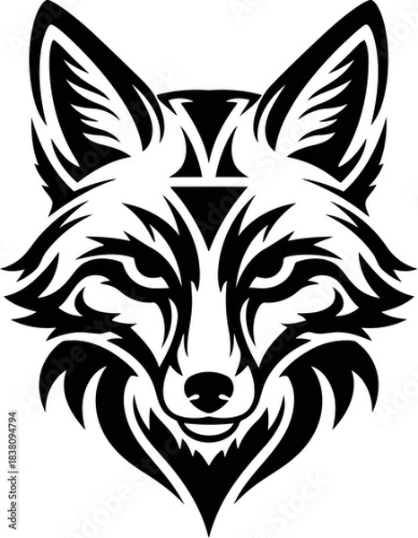 Obraz Stylized black and white wolf head illustration with tribal markings