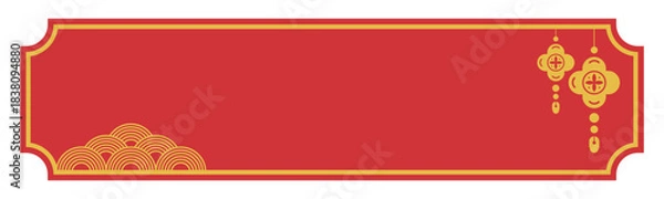 Fototapeta Vibrant Red Banner Design with Golden Coins and Auspicious Lanterns