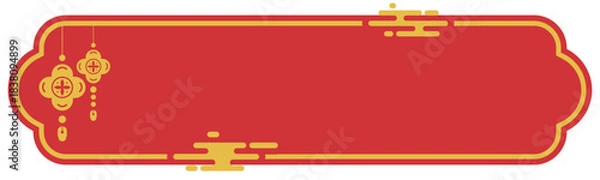 Fototapeta Festive Red Chinese New Year Banner with Golden Lanterns and Traditional Clouds