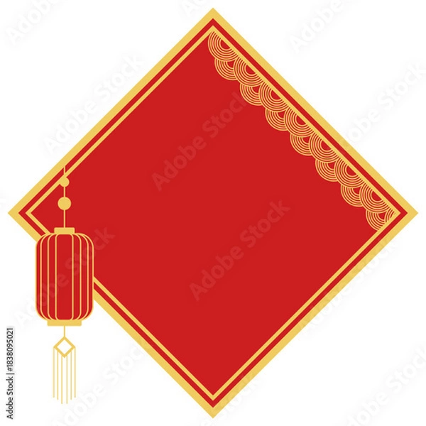 Fototapeta Red Diamond Frame with Chinese Lantern and Ornaments