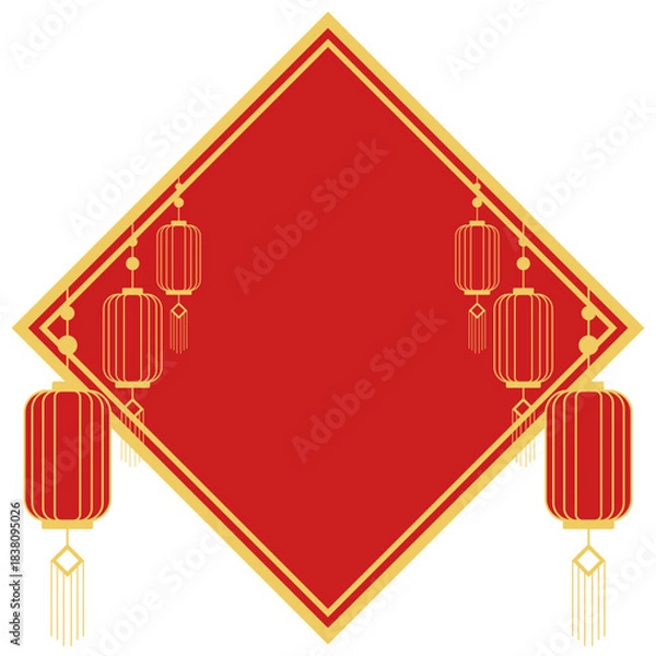 Fototapeta Red Diamond Frame with Chinese Lanterns