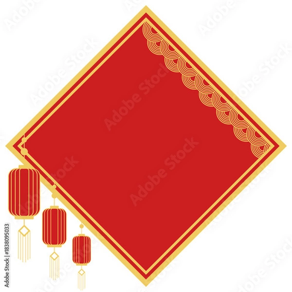 Fototapeta Red Diamond Frame with Traditional Lanterns for Chinese New Year