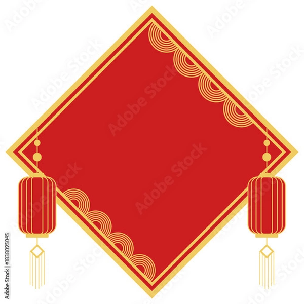 Fototapeta Traditional Chinese New Year Frame with Red and Gold Lanterns