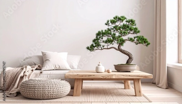 Fototapeta 和モダンインテリア、ナチュラルなインテリアと盆栽