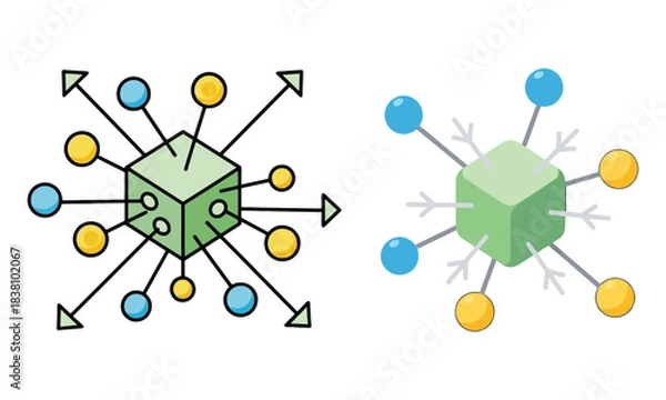Fototapeta Central node connecting multiple elements, data distribution, network hub icon illustration vector