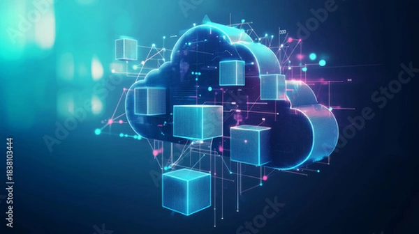 Fototapeta Cloud Computing for Business Enhancing Internet, Cybersecurity, and Data Storage Solutions