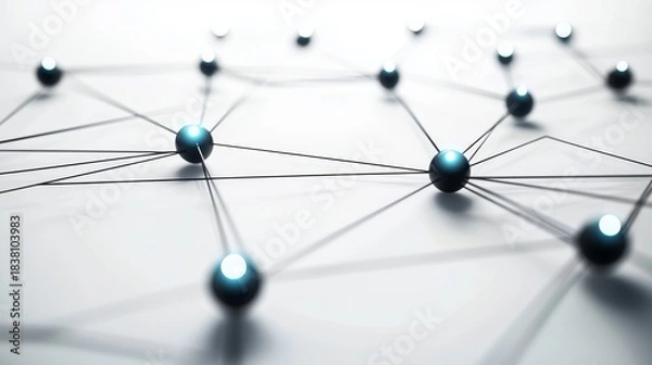 Fototapeta Abstract representation of company network, glowing nodes and lines, minimal white background, no text