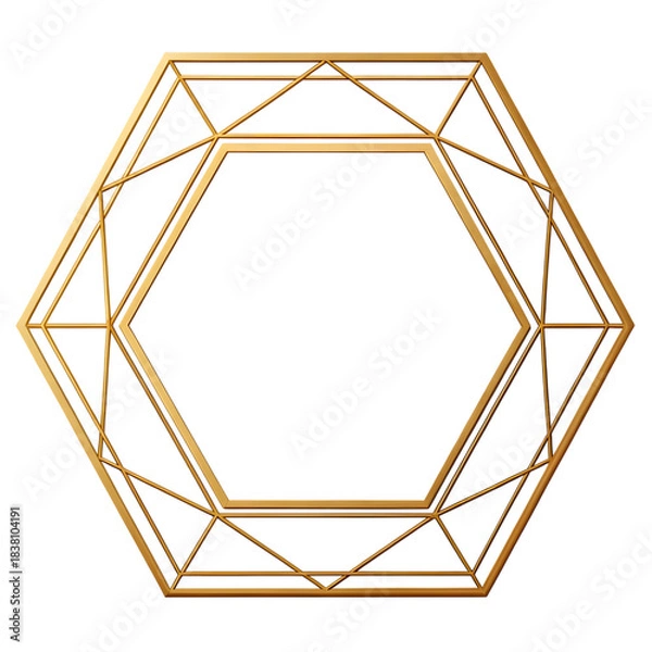 Fototapeta Thin gold geometric frame hexagon