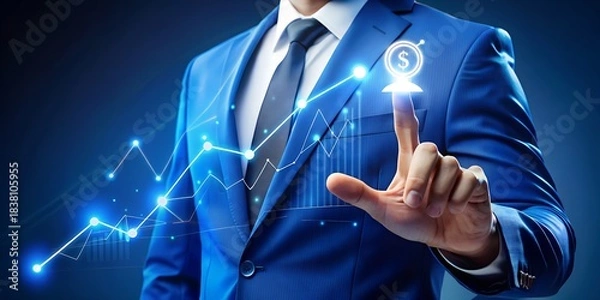 Fototapeta Businessman interacting with glowing financial graph and dollar sign for growth