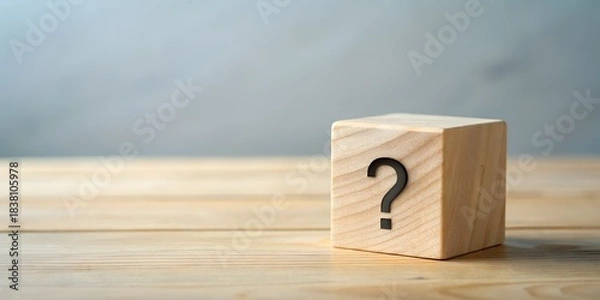 Fototapeta Question mark on wooden block on light table, concept of solution, doubt, query.