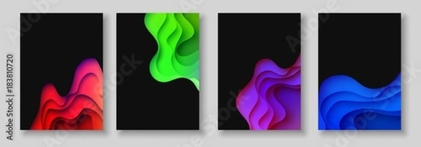 Obraz A4 abstract color 3d paper art illustration set. Contrast colors. Vector design layout for banners, presentations, flyer