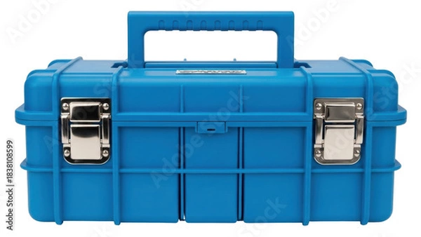 Fototapeta Isolated blue waterproof equipment case for tools or electronics, studio shot, no shadow